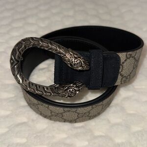 Gucci GG Supreme Monogram Suede Dionysus Buckle Belt-505337-85/34-Authentic-NWOT